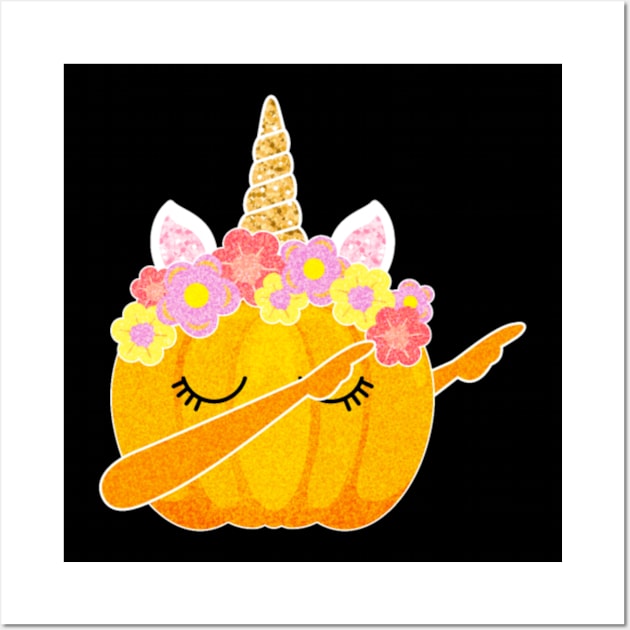 Cute Dabbing Pumpkin Unicorn Halloween Wall Art by Nulian Sanchez